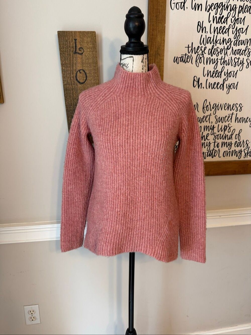 Madewell Women's Knit Northfield Mock Neck Wool Blend Sweater Heathered Pink XS